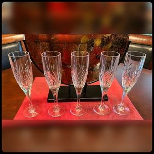 Clear Cut Crystal Champagne Glasses-Set of Five